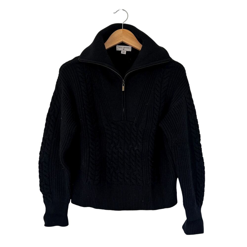 Nili Lotan for Target Black Wool Blend Knit Quarter Zip Sweater Sz XXS